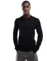 Фото #1 товара ONLY & SONS knitted long sleeve polo in black