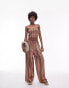 Фото #1 товара Topshop textured wide leg beach trousers in brown stripe