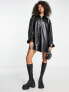 Фото #4 товара ASOS DESIGN leather look oversized shirt dress in black