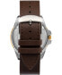 ფოტო #3 პროდუქტის Men's Quartz Analog Premium Dress Leather Brown Watch 44mm