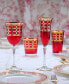 Deep Red Colored White Wine Goblet with Gold-Tone Rings, Set of 4