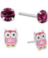 ფოტო #1 პროდუქტის 2-Pc. Set Crystal Solitaire & Enamel Owl Stud Earrings in Sterling Silver, Created for Macy's