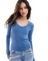 Фото #1 товара Vero Moda ribbed v neck knit top in acid washed blue