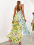 ASOS EDITION strappy cowl neck ruched detail maxi dress in mix match floral print