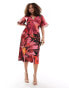 Фото #2 товара ASOS DESIGN Curve exclusive satin flutter sleeve midi dress in pink large floral print