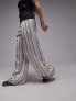 Topshop satin pin stripe wide leg pull on in white