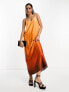 Never Fully Dressed – Maxi-Wickelkleid aus Satin in Ombré-Orange