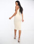 Sixth June knitted cut out twist midi dress in beige Бежевый, L - 40 - фото #4