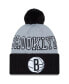 ფოტო #1 პროდუქტის Men's Black, Gray Brooklyn Nets Tip-Off Two-Tone Cuffed Knit Hat with Pom