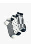 Çizgili 3'lü Patik Çorap Seti Renk Bloklu Pamuklu
