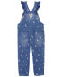 Toddler Floral Print Ruffle Stretch Denim Overalls 2T