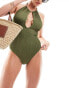 South Beach halter crinkle swimsuit in sage green Зеленый, 36 - фото #1