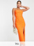 Vesper Tall strappy open back midi dress with thigh split in orange