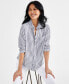 Фото #1 товара Petite Linen Blend Beach Stripe Perfect Shirt, Created for Macy's