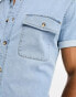 ASOS DESIGN skinny denim short sleeve shirt in light blue wash