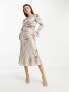 Фото #4 товара ASOS DESIGN embellished all over sequin midi dress with flared sleeve in neutral wave print