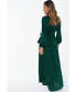 Women's Satin Wrap Long Sleeve Frill Maxi Dress