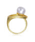 Фото #2 товара Sterling Silver 14K Gold Plated with Genuine Freshwater Round Pearl Contemporary Ring