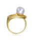 ფოტო #4 პროდუქტის Sterling Silver 14K Gold Plated with Genuine Freshwater Round Pearl Contemporary Ring