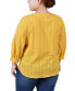 Plus Size 3/4 Sleeve Button Placket Jacquard Blouse