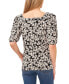 Фото #2 товара Women's Ditsy Floral Square Neck Puff Sleeve Knit Top