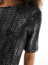 Фото #5 товара JDY exclusive sequin long t-shirt in silver & black