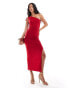 Kaiia slinky ruched one shoulder maxi dress in red