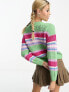 Noisy May button up cardigan in multi stripe