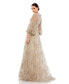 ფოტო #2 პროდუქტის Women's Embellished Plunge Neck Puff Sleeve A Line Gown