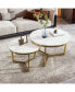 Modern Round Nesting Coffee Table Set 2-Piece White & Marbling Top Gold Base