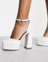 ASOS DESIGN Priority platform high block heeled shoes in white croc