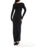 Фото #4 товара Miss Selfridge long sleeve square neck super soft bodycon maxi dress in black