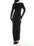 Фото #7 товара Miss Selfridge long sleeve square neck super soft bodycon maxi dress in black