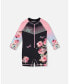 Girl Long Sleeve One Piece Rash guard Black With Big Flowers - Toddler Child