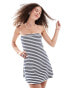 Monki jersey rib bandeau mini dress with swing hem in navy and white stripes