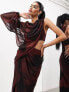 Фото #7 товара ASOS EDITION one sleeve draped asymmetric grecian maxi dress in dark red blurred floral