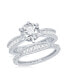 Фото #1 товара Sterling Silver Six-Prong Baguette CZ Band Engagement Ring Set