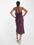 ASOS DESIGN satin cross halterneck midi dress in wine