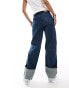 Weekday Galaxy Unisex loose fit jeans with fold up hem in sapphire blue