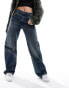 Фото #5 товара Mango straight leg oversized jeans in dark blue vintage wash