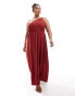 4th & Reckless Plus exclusive linen mix shirred one shoulder drop waist maxi dress in washed red Verwaschenes Rot, 50 - фото #1