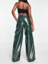 AFRM wide leg faux leather cargo trouser in dark green