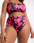 Reclaimed Vintage PLUS high waist bikini bottom in pop pink floral print