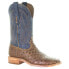 Corral Boots Ostrich Embroidered Square Toe Cowboy Mens Blue, Brown Casual Boot