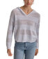 ფოტო #1 პროდუქტის Women's Pointelle Stripe V-Neck Hooded Sweater