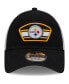 Фото #2 товара Men's Black, White Pittsburgh Steelers Logo Patch Trucker 9FORTY Snapback Hat