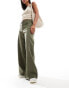 Monki wide baggy denim trousers in washed khaki