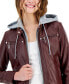 Фото #4 товара Juniors' Faux-Leather Hooded Moto Jacket, Created for Macy's