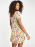 Фото #2 товара ASOS DESIGN button detail triangle cut out mini tea dress in white base multi floral print
