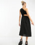 Native Youth asymmetric strap linen midi dress in black